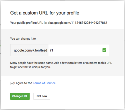 Google+ choose custom URL