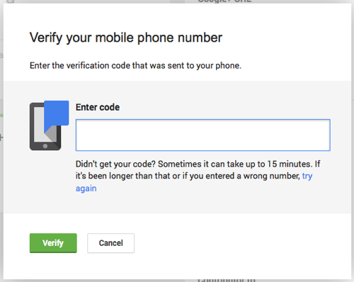 Google+ verification code