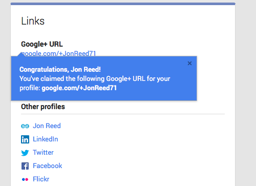 Google+ URL claimed